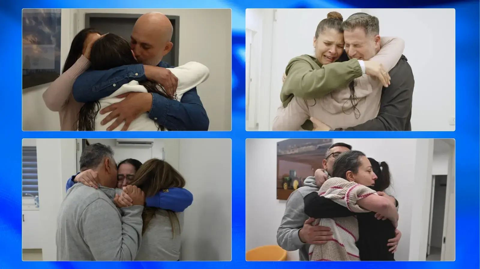 לירי אלבג, קרינה ארייב, דניאלה גלבוע ונעמה לוי עם משפחותיהן לאחר החזרה מהשבי
