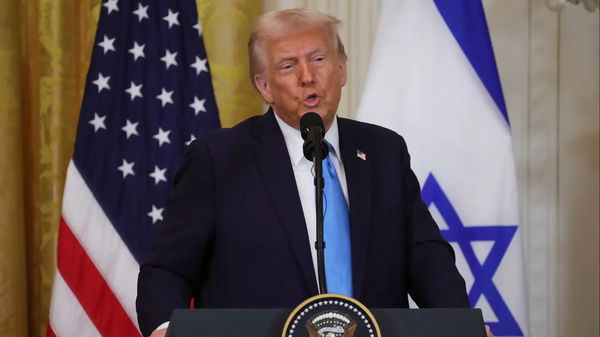 נשיא ארה״ב, דונלד טראמפ, במסיבת העיתונאים בבית הלבן, 5 בפברואר 2024