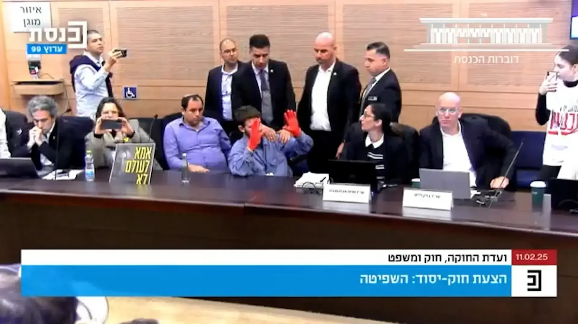 מפגין עם כפפות אדומות סולק מהדיון בוועדת החוקה