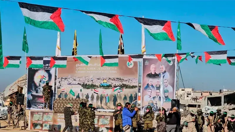 הערכות ארגוני הטרור חמאס והג'יאהד האסלאמי טרם העברת החטופים לידיי הצלב האדום, חאן יונס, 15 בפברואר 2025