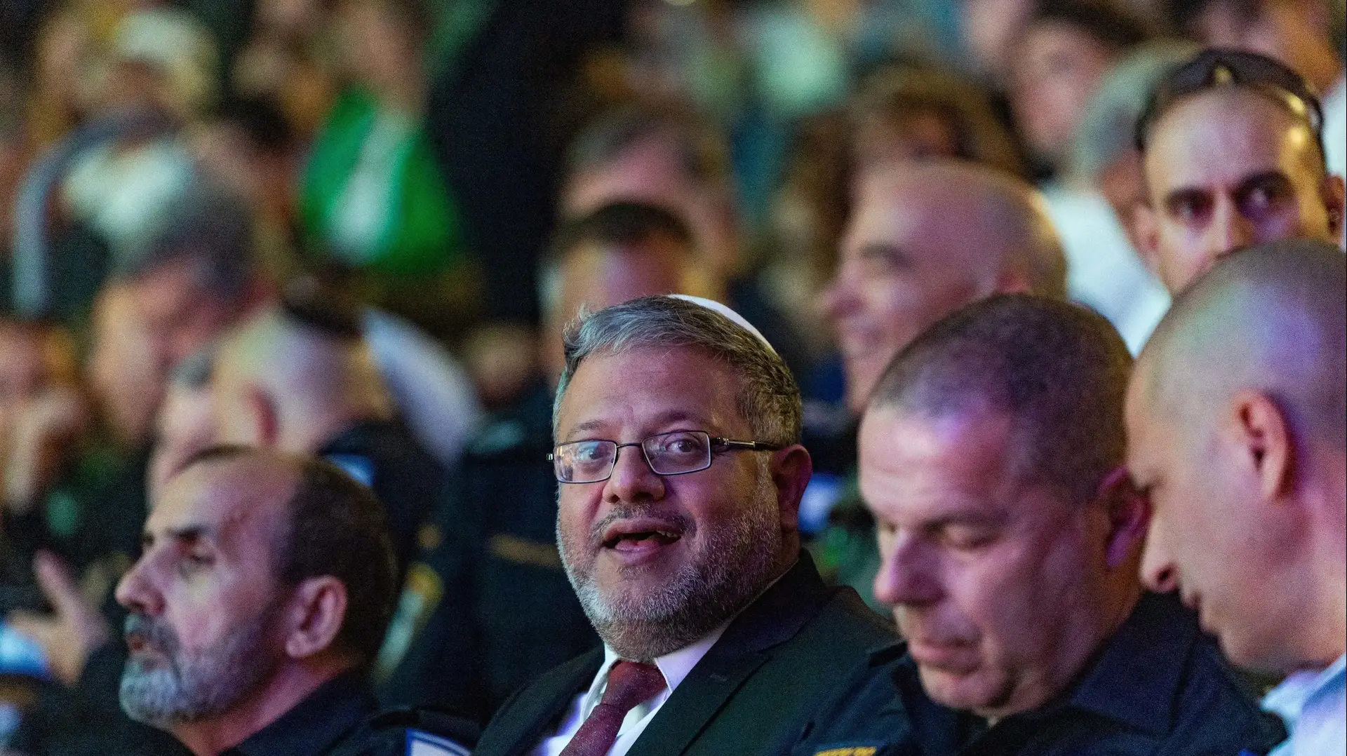 איתמר בן גביר השר לביטחון לאומי, דני לוי מפכ"ל המשטרה, הטקס המשטרתי המרכזי לקראת יום העצמאות ה-77, המכללה לשוטרים בית שמש, 20 באפריל 2025