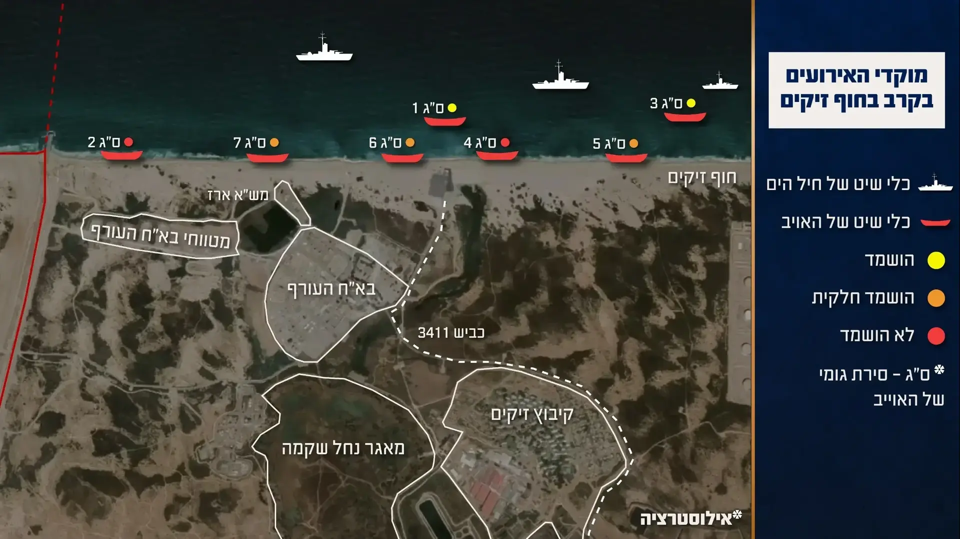 מצורפת מפה המציגה את האירועים במהלך הקרב בחוף זיקים מצורפת מפה המציגה את האירועים במהלך הקרב בחוף זיקים