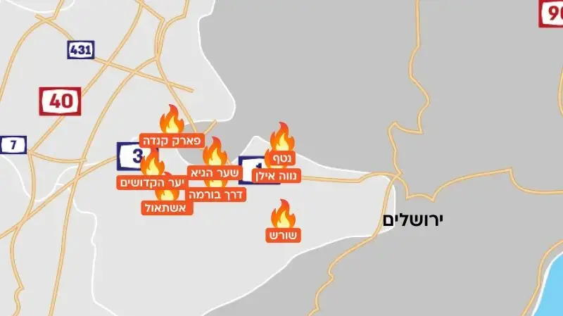 מפת מוקדי האש העיקריים מפת מוקדי האש העיקריים
