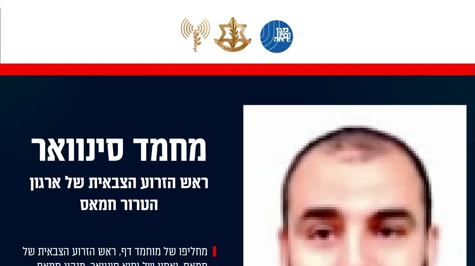 תעודת זהות בנושא חיסולו של ראש הזרוע הצבאית של ארגון הטרור חמאס, מוחמד סינוואר תעודת זהות בנושא חיסולו של ראש הזרוע הצבאית של ארגון הטרור חמאס, מוחמד סינוואר