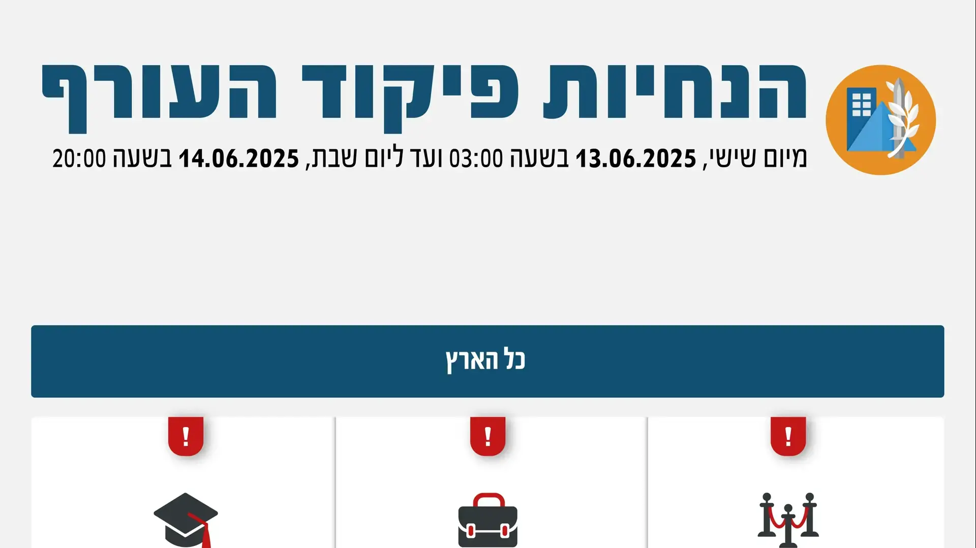 מפת הנחיות פיקוד העורף