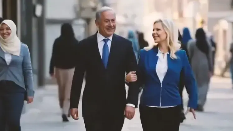 בנימין ושרה נתניהו בסרטון "עתיד איראן" בבינה מלאכותית בנימין ושרה נתניהו בסרטון "עתיד איראן" בבינה מלאכותית