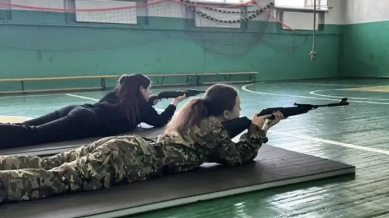 Russia's youth military organisation Yunarmia now operates in occupied regions of Ukraine, including Zaporizhzhia, where these girls live
