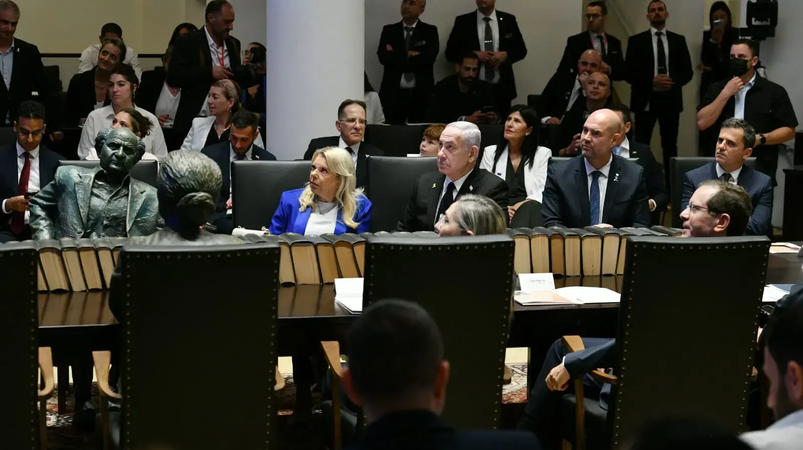 ראש הממשלה בנימין נתניהו ורעייתו שרה באירוע פתיחת מוזיאון הכנסת, 11 באוגוסט 2025