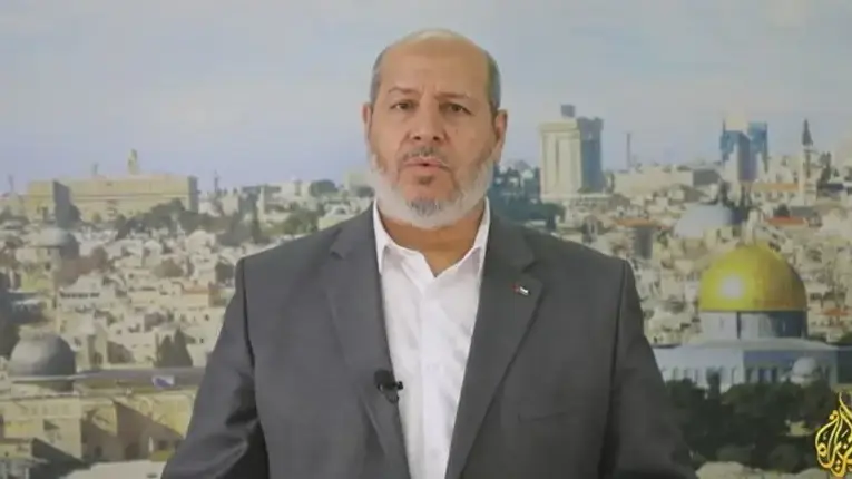 ח'ליל אל-חיה בנאום המדובר, 27 ביולי 2025. ח'ליל אל-חיה בנאום המדובר, 27 ביולי 2025.