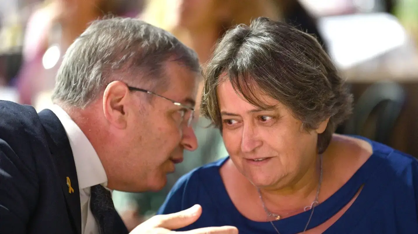 שר החינוך יואב קיש עם יפה בן דויד יו"ר הסתדרות המורים, כנס היערכות של מנהלי החינוך ברשוית המקומיות לשנת הלימודים תשפ"ו, נתניה, 19 באוגוסט 2025