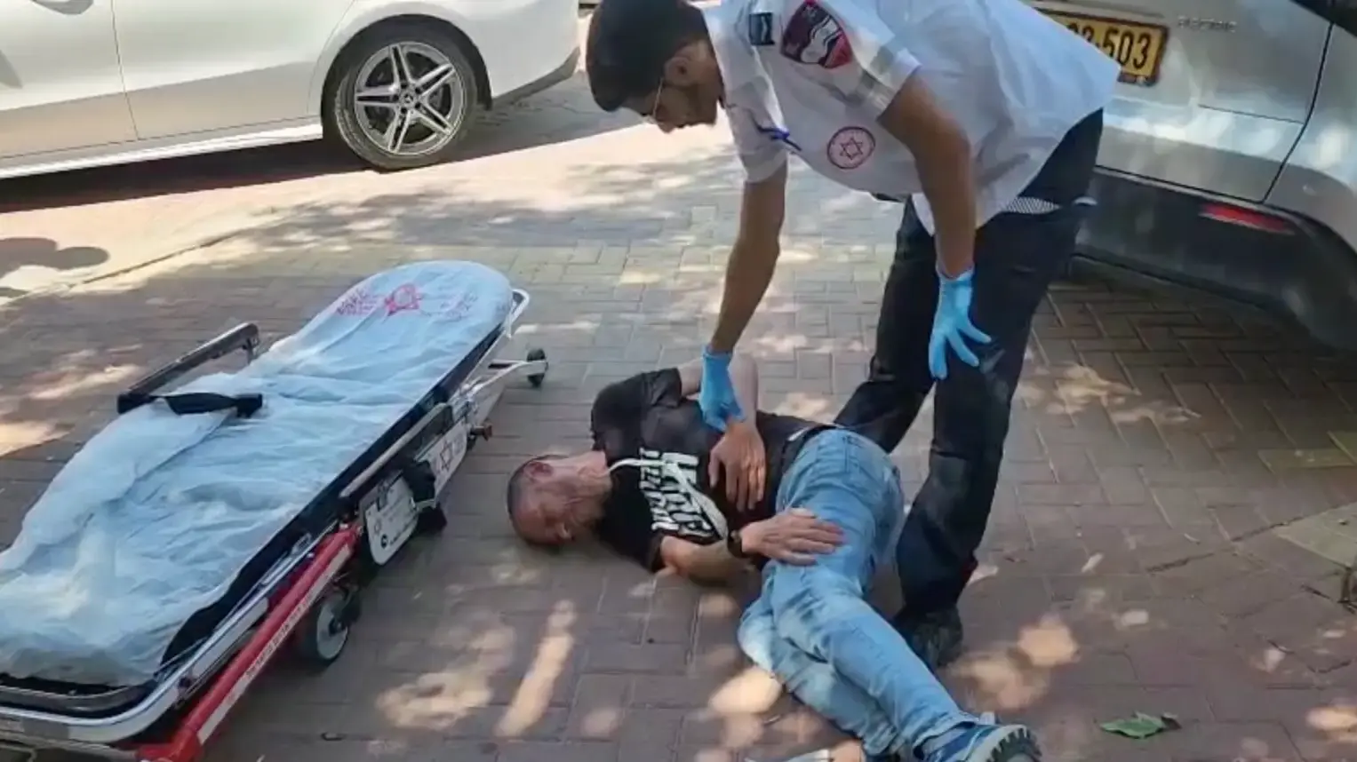 שוטרים מפילים מפגין במהלך הקראת שמות החטופים לציון 700 ימי לחימה שוטרים מפילים מפגין במהלך הקראת שמות החטופים לציון 700 ימי לחימה