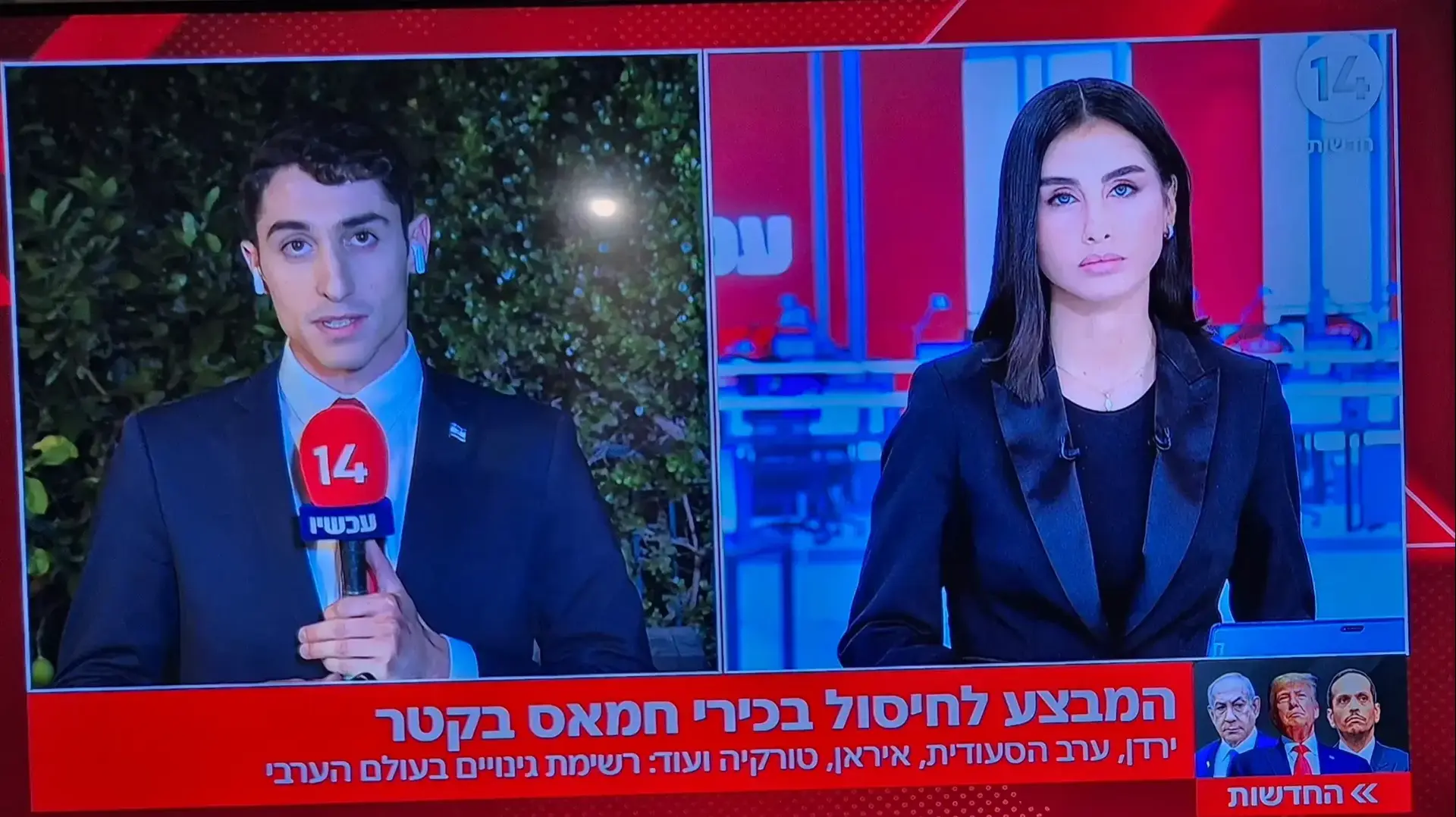 אייקון בתחתית המסך של ערוץ 14: טראמפ, נתניהו ורוביו אייקון בתחתית המסך של ערוץ 14: טראמפ, נתניהו ורוביו