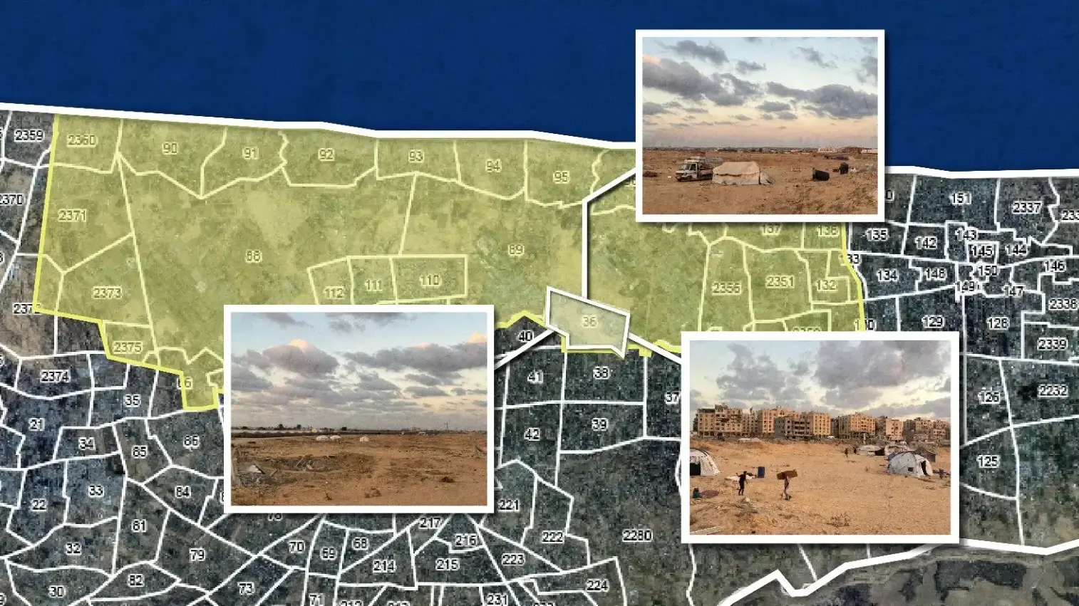 מפה של המרחב ההומניטרי - מרחבים להקמת מחסות ואוהלים לתושבי רצועת עזה מפה של המרחב ההומניטרי - מרחבים להקמת מחסות ואוהלים לתושבי רצועת עזה