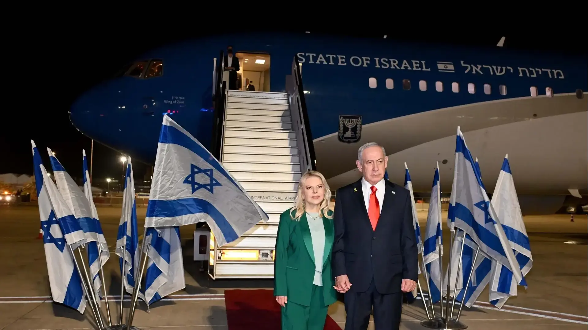 ראש הממשלה בנימין נתניהו ורעייתו שרה לפני המראתם לביקור המדיני בארה״ב, 25 בספטמבר 2025