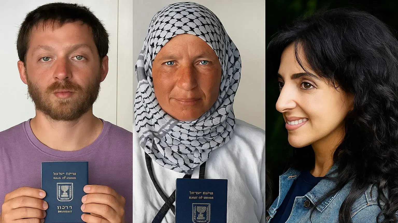 מימין: הוידה עראף, זהר רגב, עמר שריר. פעילי המשט שנעצרו מימין: הוידה עראף, זהר רגב, עמר שריר. פעילי המשט שנעצרו