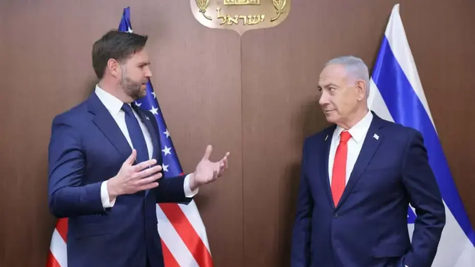 סגן נשיא ארצות הברית עם ראש הממשלה בנימין נתניהו בביקורו בישראל. 22 באוקטובר 2025 סגן נשיא ארצות הברית עם ראש הממשלה בנימין נתניהו בביקורו בישראל. 22 באוקטובר 2025