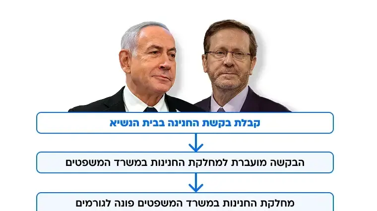 תרשים בקשת חנינה שהגיש רה"מ בנימין נתניהו לנשיא המדינה יצחק הרצוג תרשים בקשת חנינה שהגיש רה"מ בנימין נתניהו לנשיא המדינה יצחק הרצוג