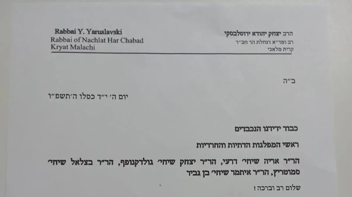 מכתבו של הרב יצחק יהודא ירוסלבסקי מכתבו של הרב יצחק יהודא ירוסלבסקי