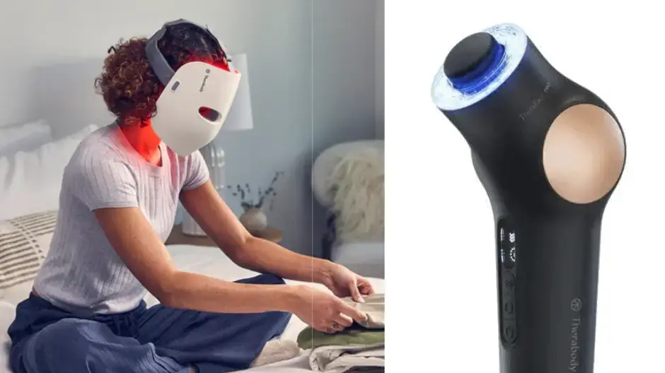 מימין: TheraFace PRO ומסכת TheraFace לפנים מימין: TheraFace PRO ומסכת TheraFace לפנים