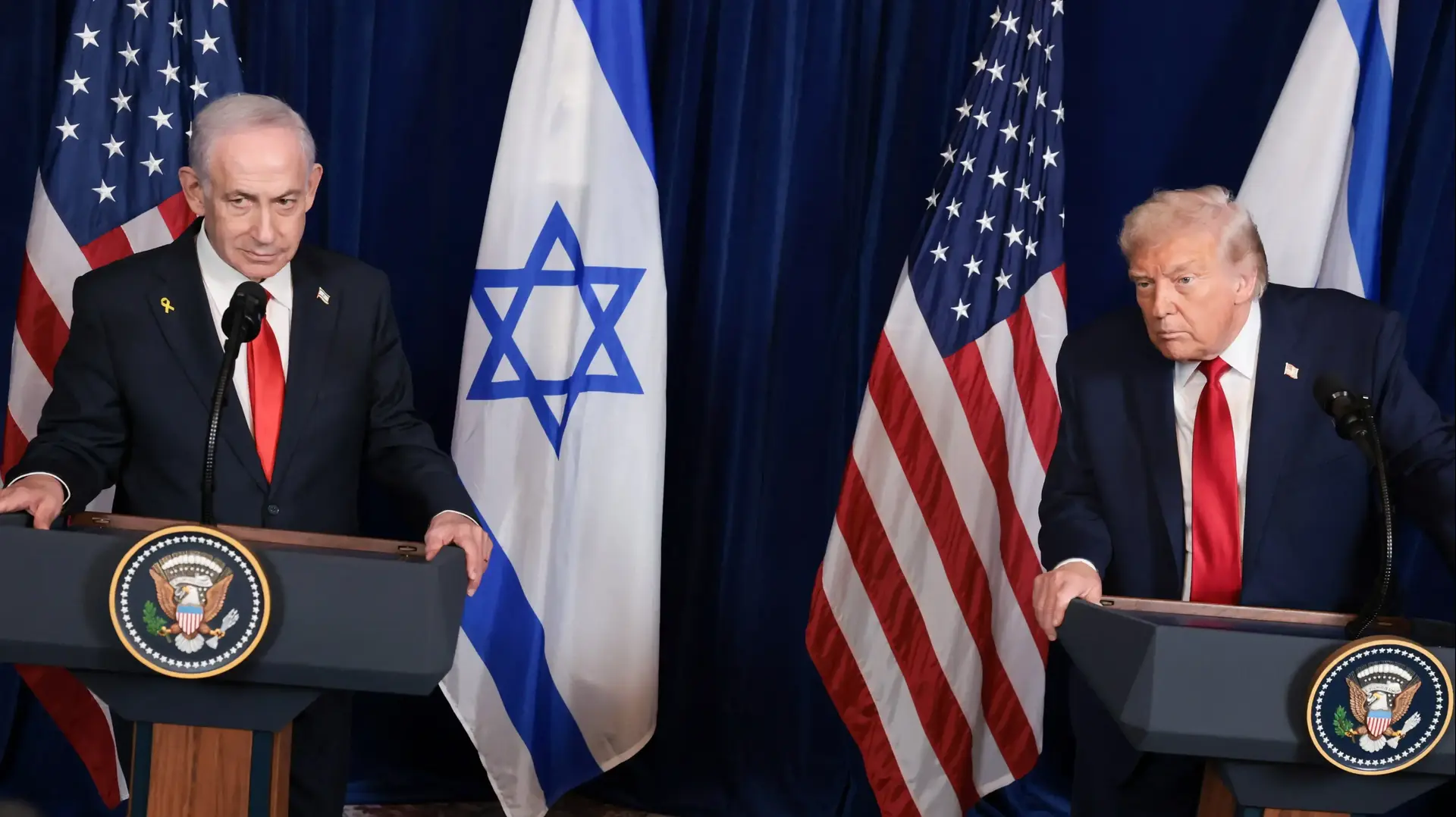 דונלד טראמפ ובנימין נתניהו במסיבת עיתונאים בפלורידה, 29.12.25