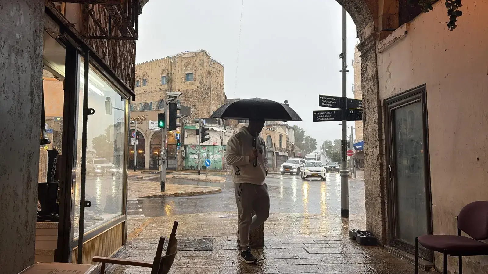מזג אויר גשום בתל אביב, 1 בינואר 2026 מזג אויר גשום בתל אביב, 1 בינואר 2026