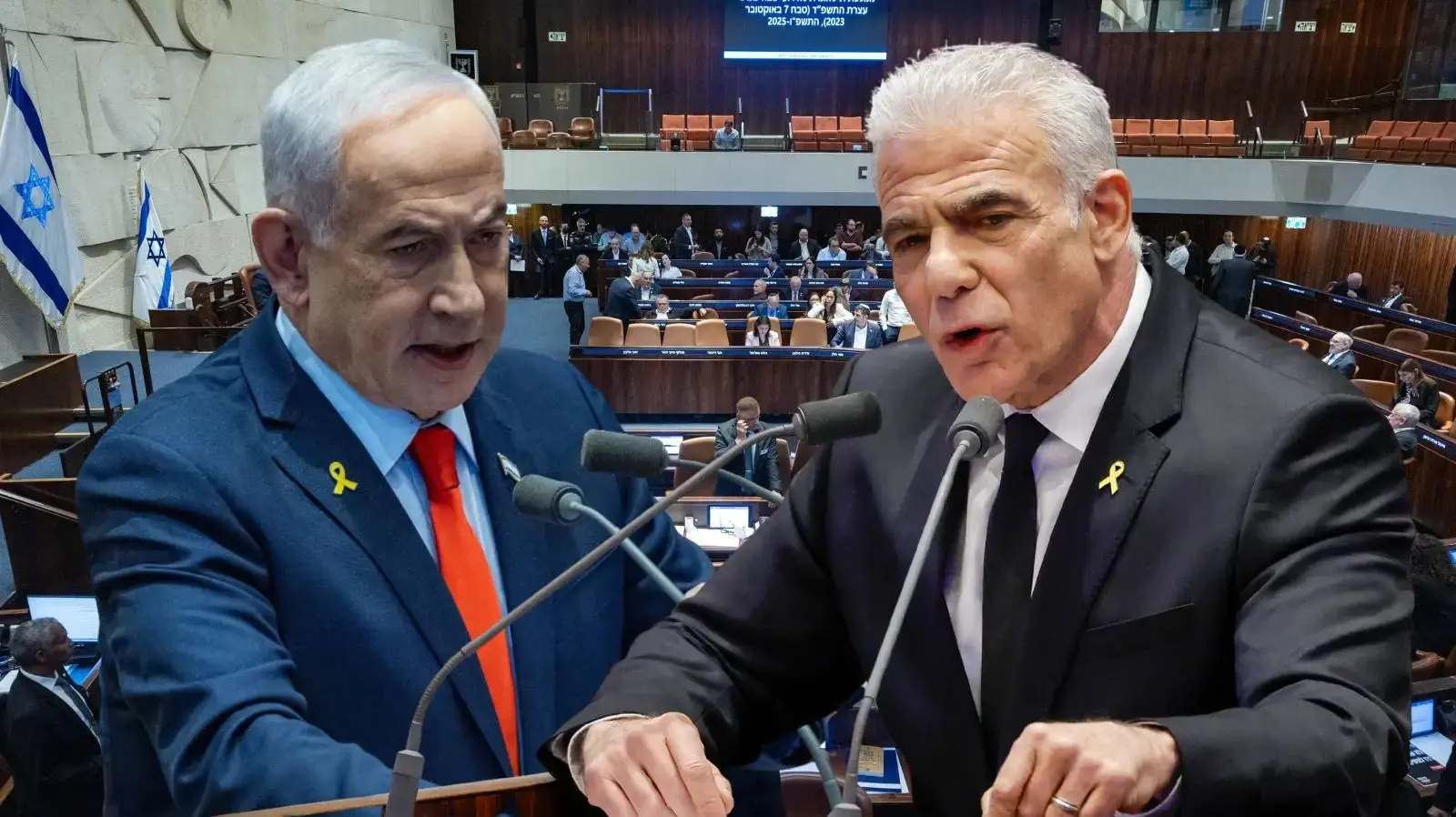 ראש הממשלה בנימין נתניהו וראש האופוזיציה יאיר לפיד דיון 40 חתימות, מליאת הכנסת, 5 בינואר 2026
