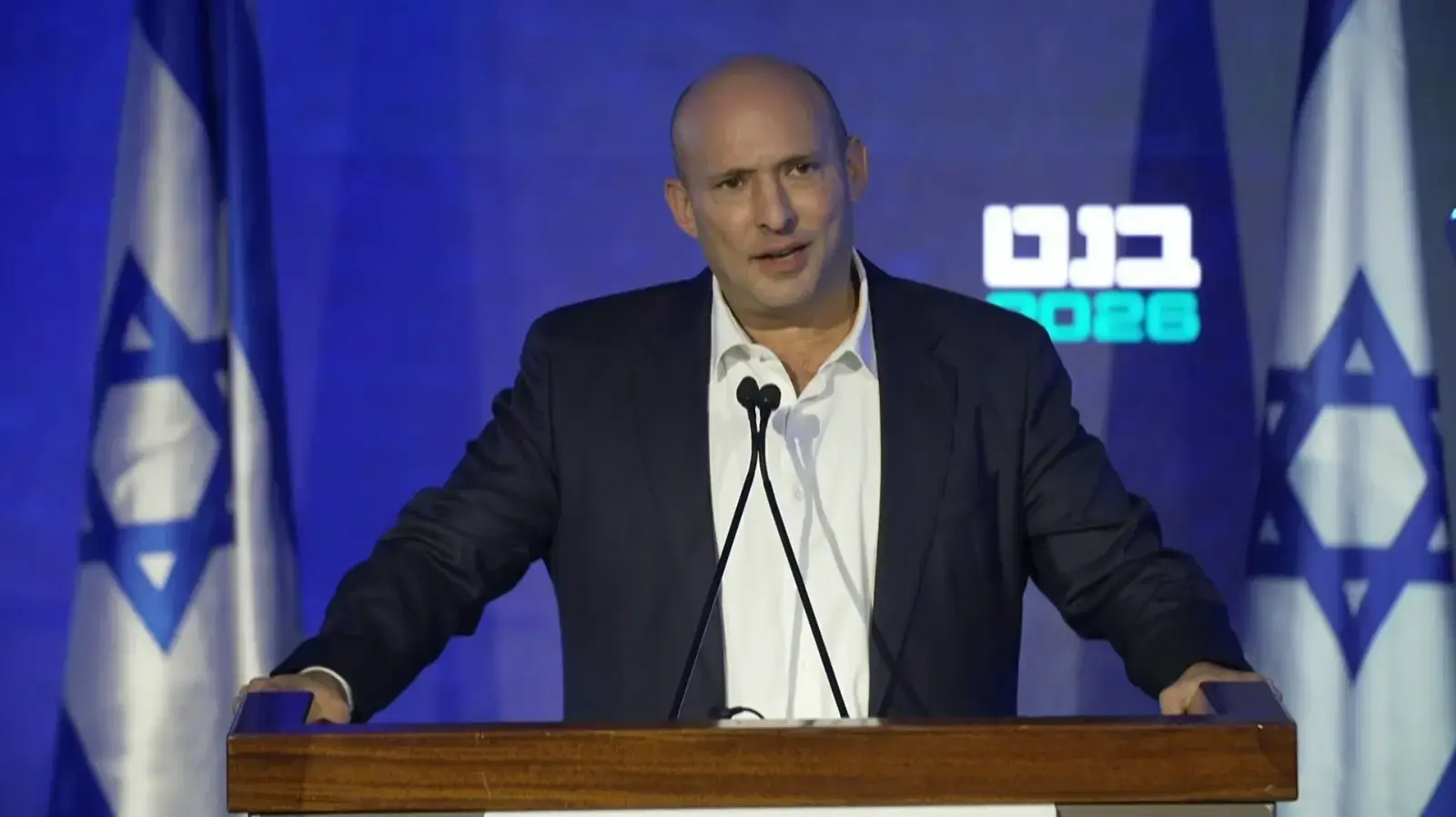 ראש הממשלה לשעבר, נפתלי בנט בהצהרה לתקשורת, 5 בינואר 2026 ראש הממשלה לשעבר, נפתלי בנט בהצהרה לתקשורת, 5 בינואר 2026