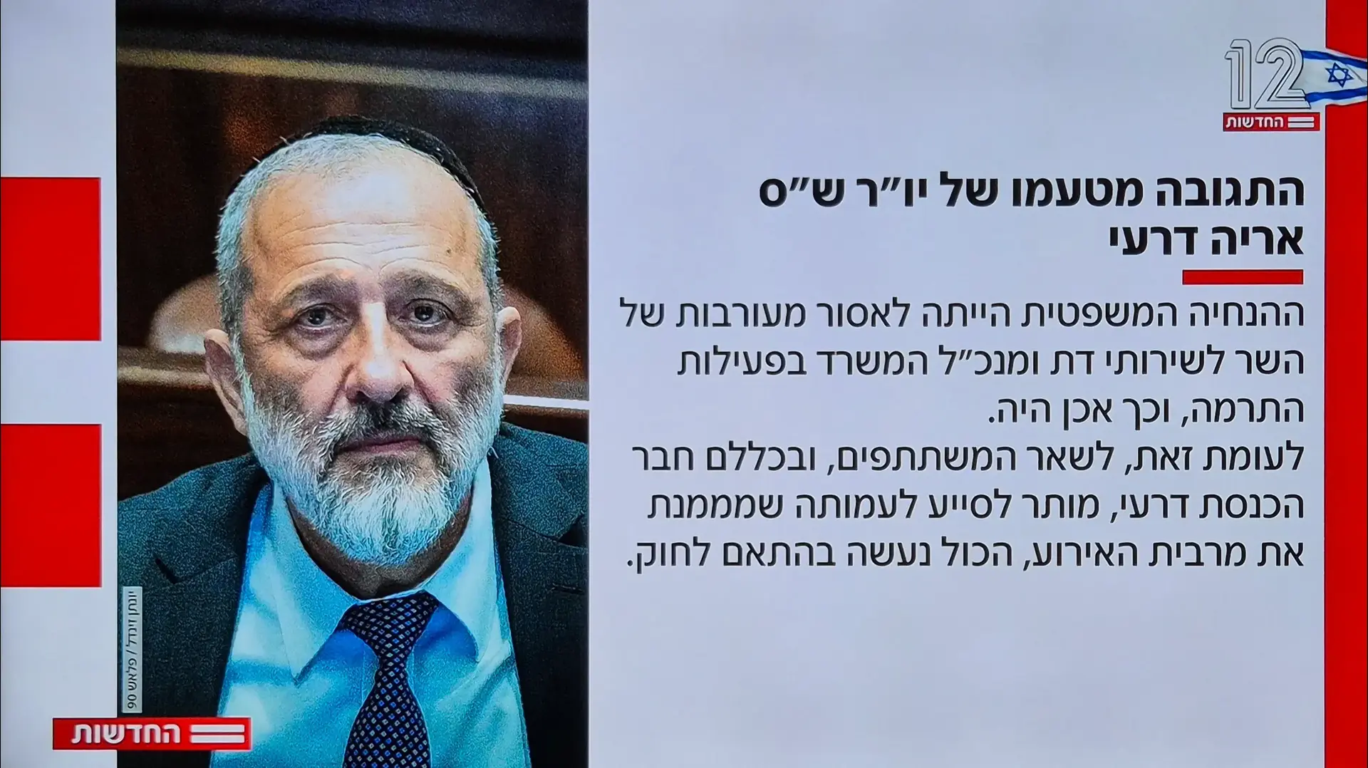 תגובת אריה דרעי לתחקיר חדשות 12 תגובת אריה דרעי לתחקיר חדשות 12