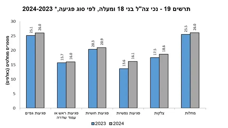דוח למ״ס- נכי צה״ל בני 19 ומעלה לפי סוג פגיעה דוח למ״ס- נכי צה״ל בני 19 ומעלה לפי סוג פגיעה