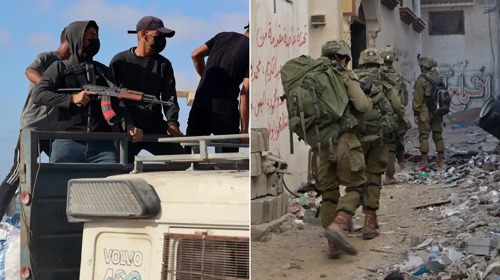 חיילים, אנשי חמאס על משאית סיוע