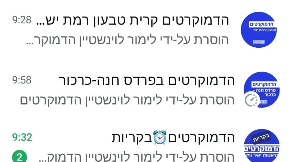 הסרת חברת הכנסת לשעבר ענבר בזק (הדמוקרטים) מקבוצות המפלגה על ידי מנהלת השטח של המפלגה הסרת חברת הכנסת לשעבר ענבר בזק (הדמוקרטים) מקבוצות המפלגה על ידי מנהלת השטח של המפלגה