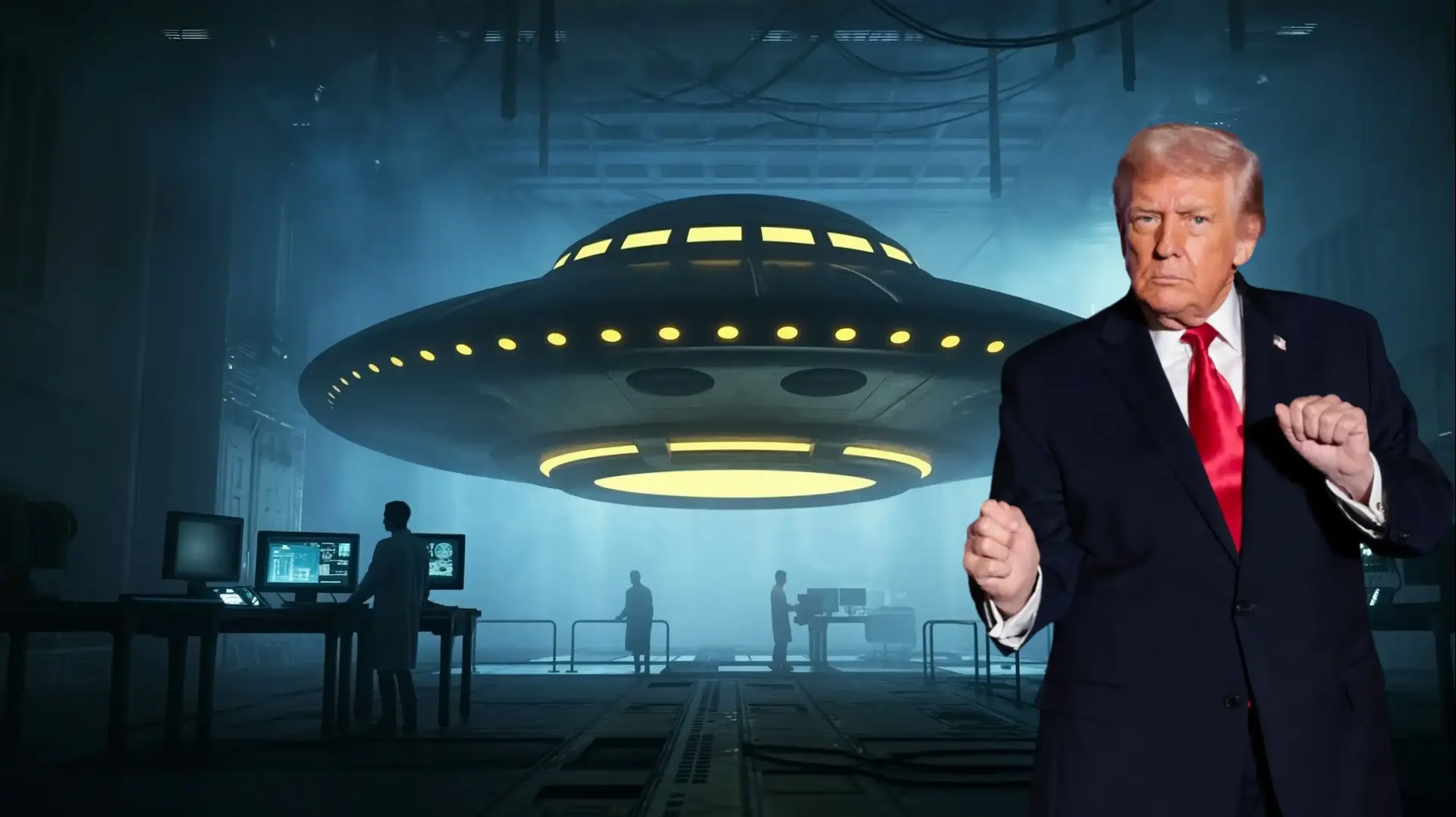 דונלד טראמפ על רקע עב"מ בבסיס צבאי