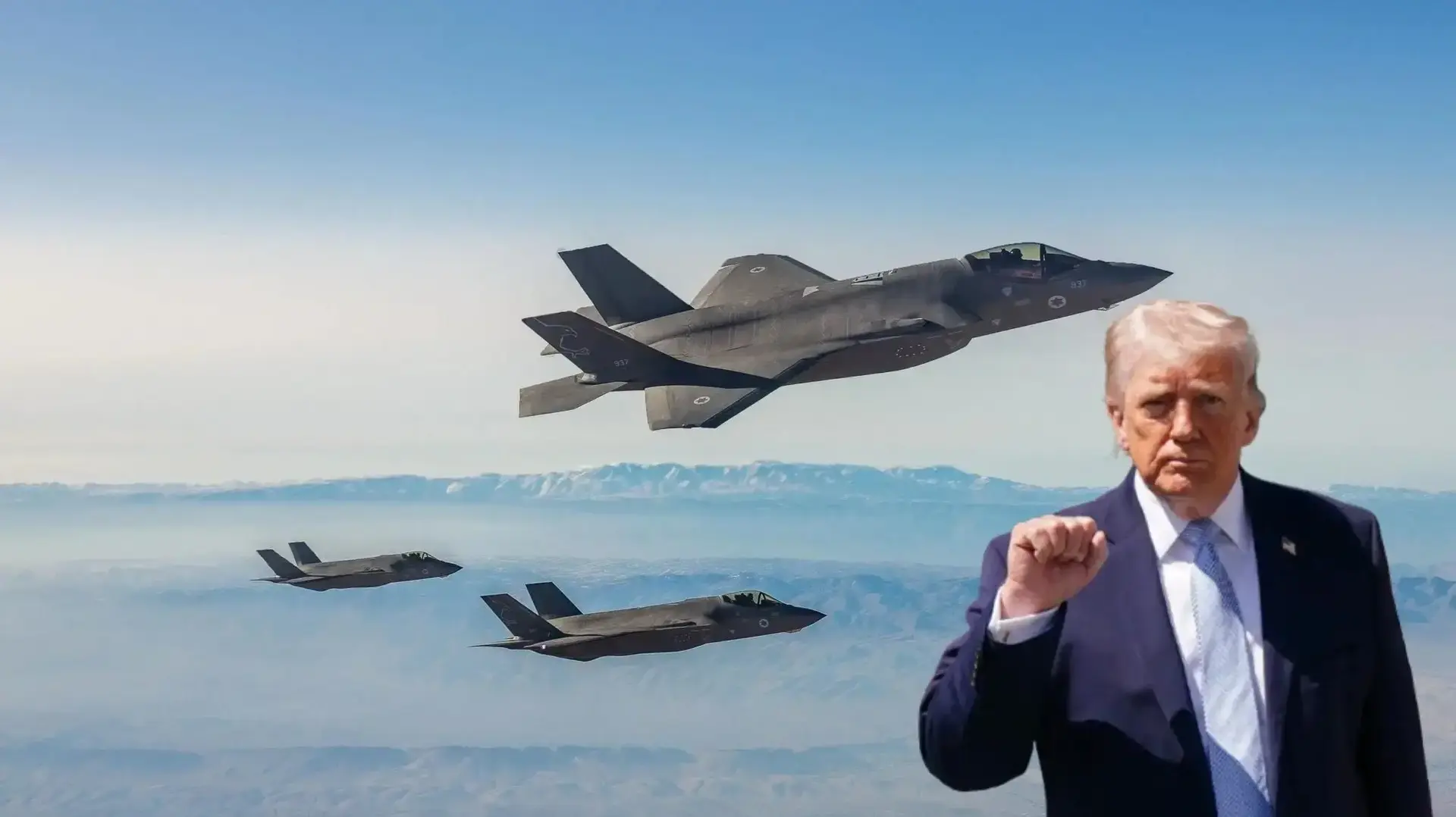 דונלד טראמפ על רקע מטוסי ה׳אדיר’ בדרך לתקיפה באיראן