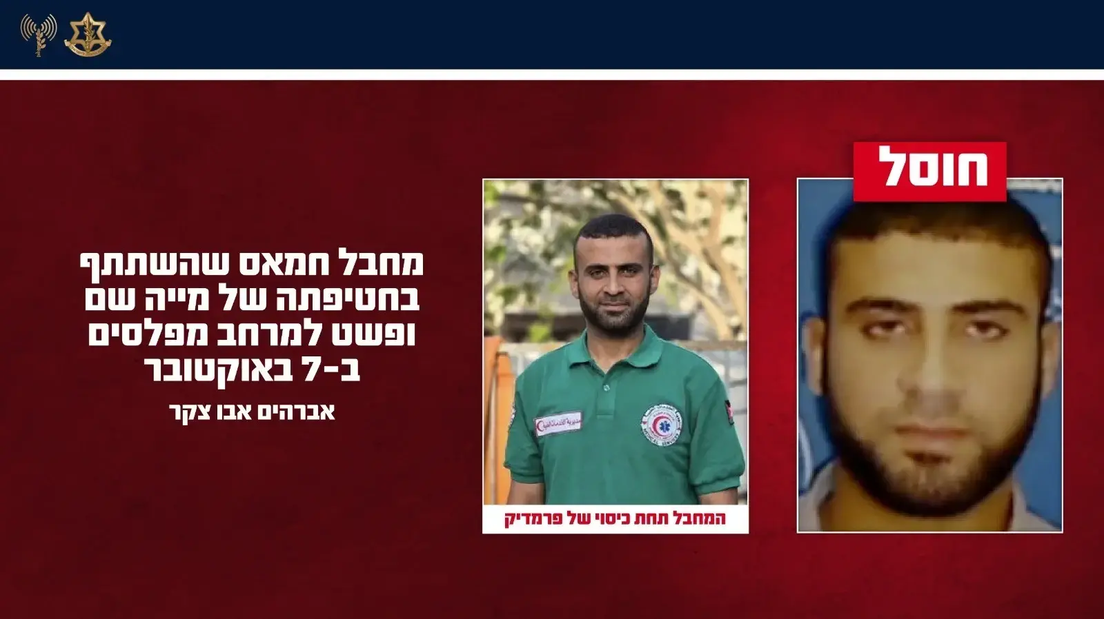 לאחר חקר מודיעיני: צה"ל מאשר כי חוסל מחבל שהשתתף בחטיפתה של מייה שם בטבח הרצחני של ה-7 באוקטובר
לאחר חקר מודיעיני: צה"ל מאשר כי חוסל מחבל שהשתתף בחטיפתה של מייה שם בטבח הרצחני של ה-7 באוקטובר