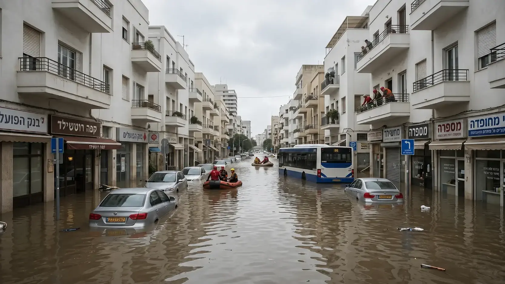 רחובות תל אביב מוצפים במים