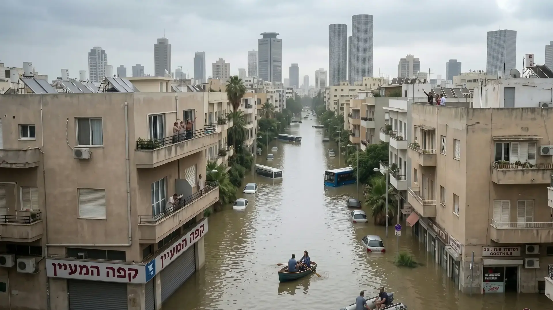 רחובות תל אביב מוצפים במים רחובות תל אביב מוצפים במים