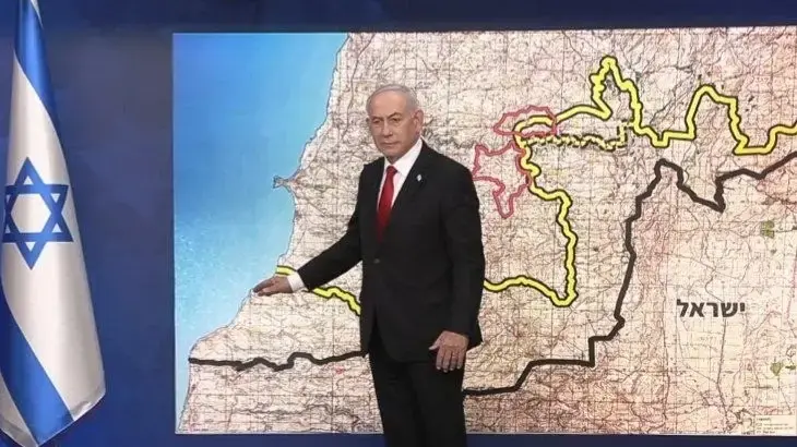 נתניהו מציג את שני אזורי הפיילוט מהם יסוג צה"ל וצבא לבנון ייכנס, במסגרת מסיבת עיתונאים
27.06.26