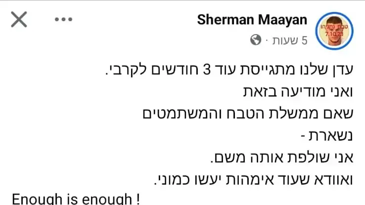 הפוסט של מעיין שרמן נגד הממשלה