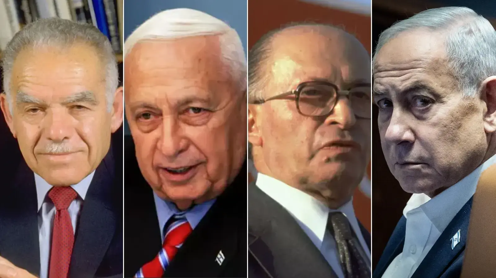 מנהיגי הליכוד: מנחם בגין, יצחק שמיר, בנימין נתניהו, אריאל שרון