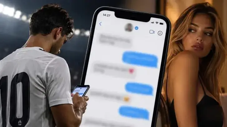 כדורגלן שולח הודעה לדוגמנית