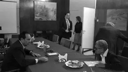 השר לשעבר יצחק מודעי ומזכ"ל ההסתדרות לשעבא ישראל קיסר