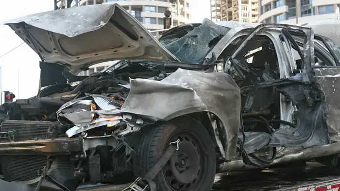 מכוניתו של יעקב אלפרון לאחר הפיצוץ שבו חוסל