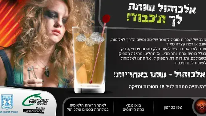 קמפיין של הרשות למלחמה בסמים ואלכוהול- אלכוהול שותה לך את הכבוד