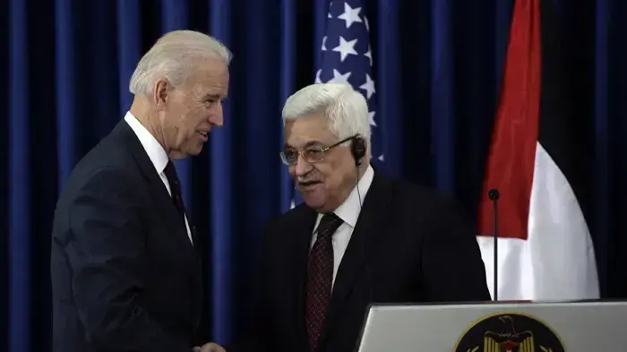 סגן נשיא ארצות הברית ג'ו ביידן ויו"ר הרשות הפלסטינית אבו מאזן ברמאללה