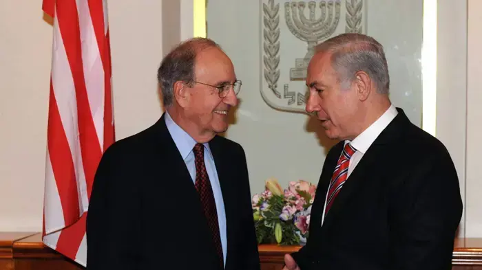 ראש הממשלה בנימין נתניהו והשליח האמריקאי למזרח התיכון ג'ורג' מיטשל ראש הממשלה בנימין נתניהו והשליח האמריקאי למזרח התיכון ג'ורג' מיטשל
