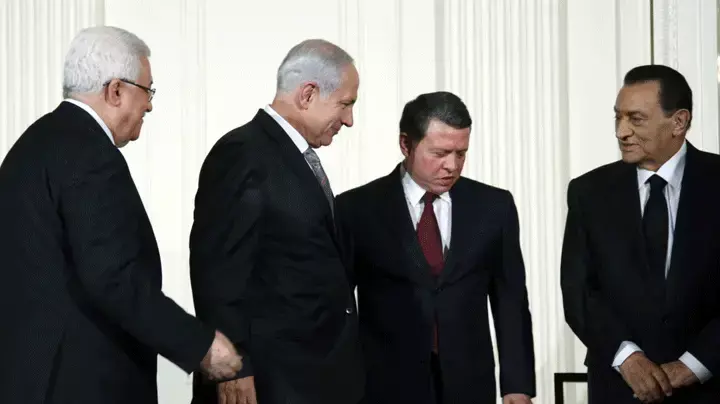 בנימין נתניהו, חוסני מבארק, אבו מאזן והמלך עבדאללה בבית הלבן