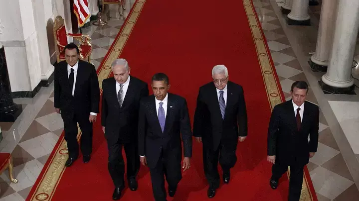 בנימין נתניהו, ברק אובמה, אבו מאזן, המלך עבדאללה וחוסני מובארק בבית הלבן