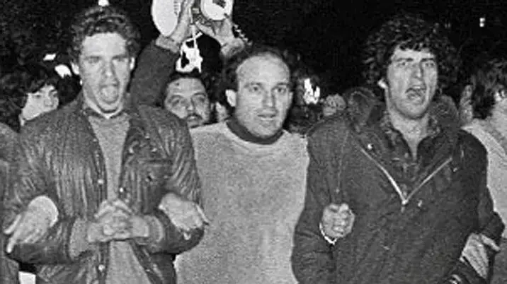 אמיל גרינצוויג בהפגנה בה נרצח, 10 בפברואר 1983