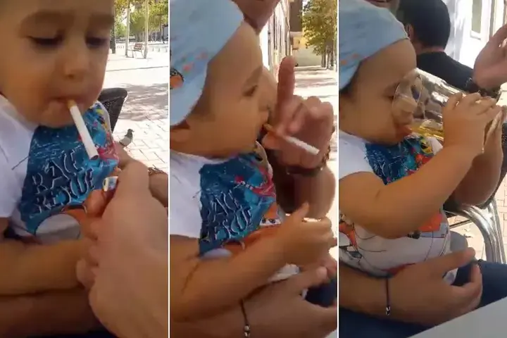 מזעזע: מי מכיר את ההורים שנתנו לתינוק לעשן ולשתות בירה?