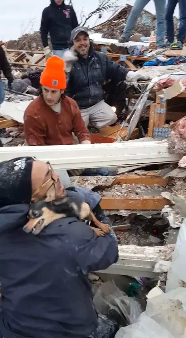 מסביב לעולם בדקה: כלבלב חולץ מהריסות בית שנחרב בטורנדו בטקסס